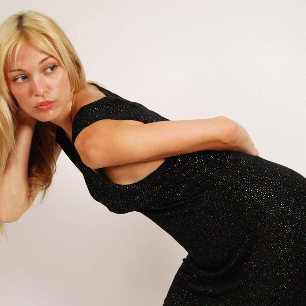 90s Glitter Dress (L) vintage black glamour midi large - Picture 4 of 8
